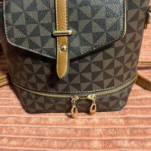 Source Unknown Black and Brown Geometric Backpack